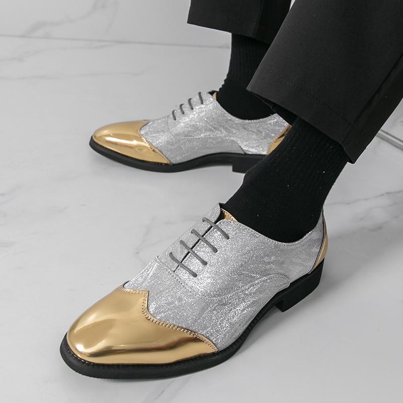 Men Derbys Gold Silver Wedding Dress Dance Shoes Leather Shoes Business Formal Shoes Tuxedo Prom Blazers Shoes Large Size