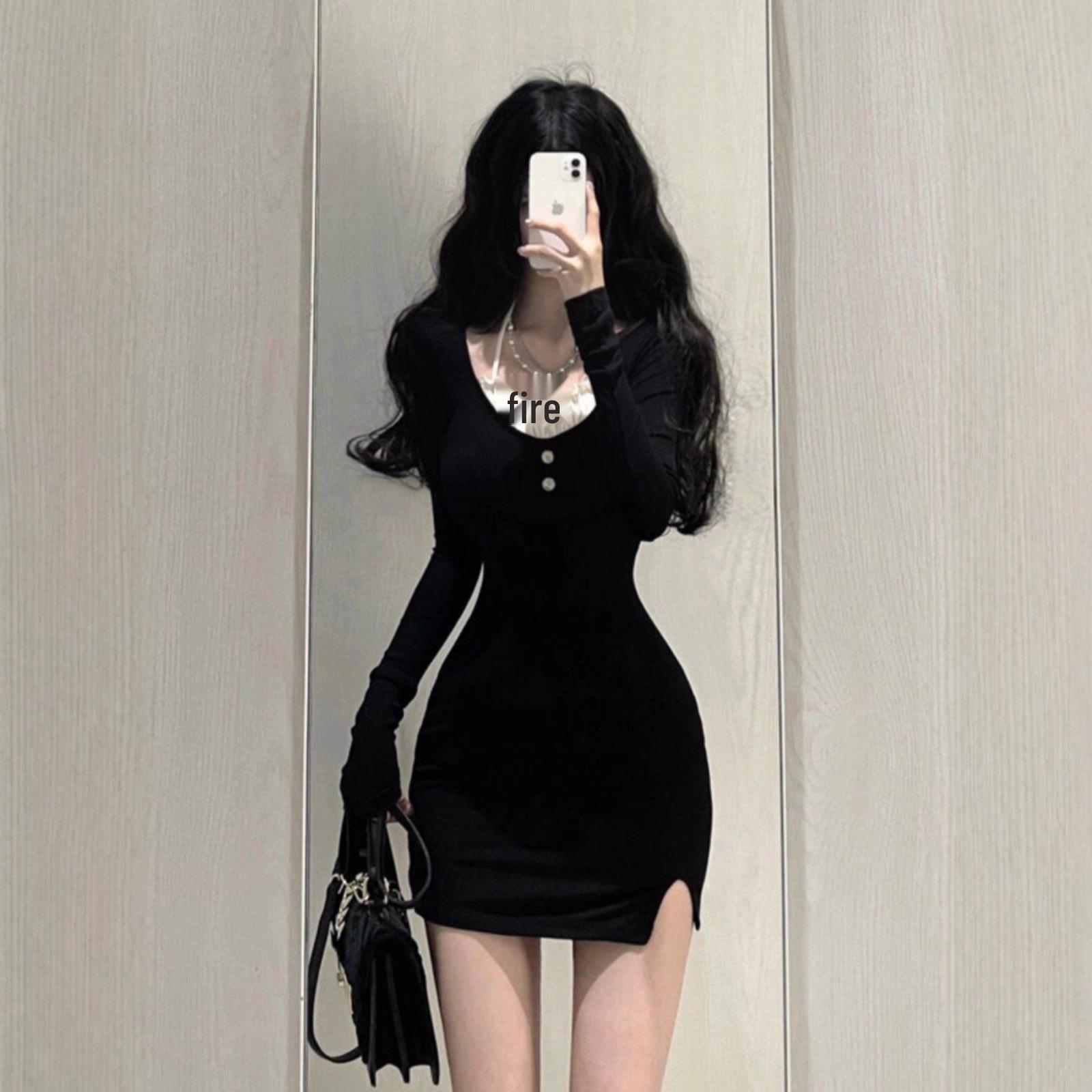 

Spicy Girl Black Halter Neck Long Sleeve Sexy Bodycon Mini Dress for Women Large чорний