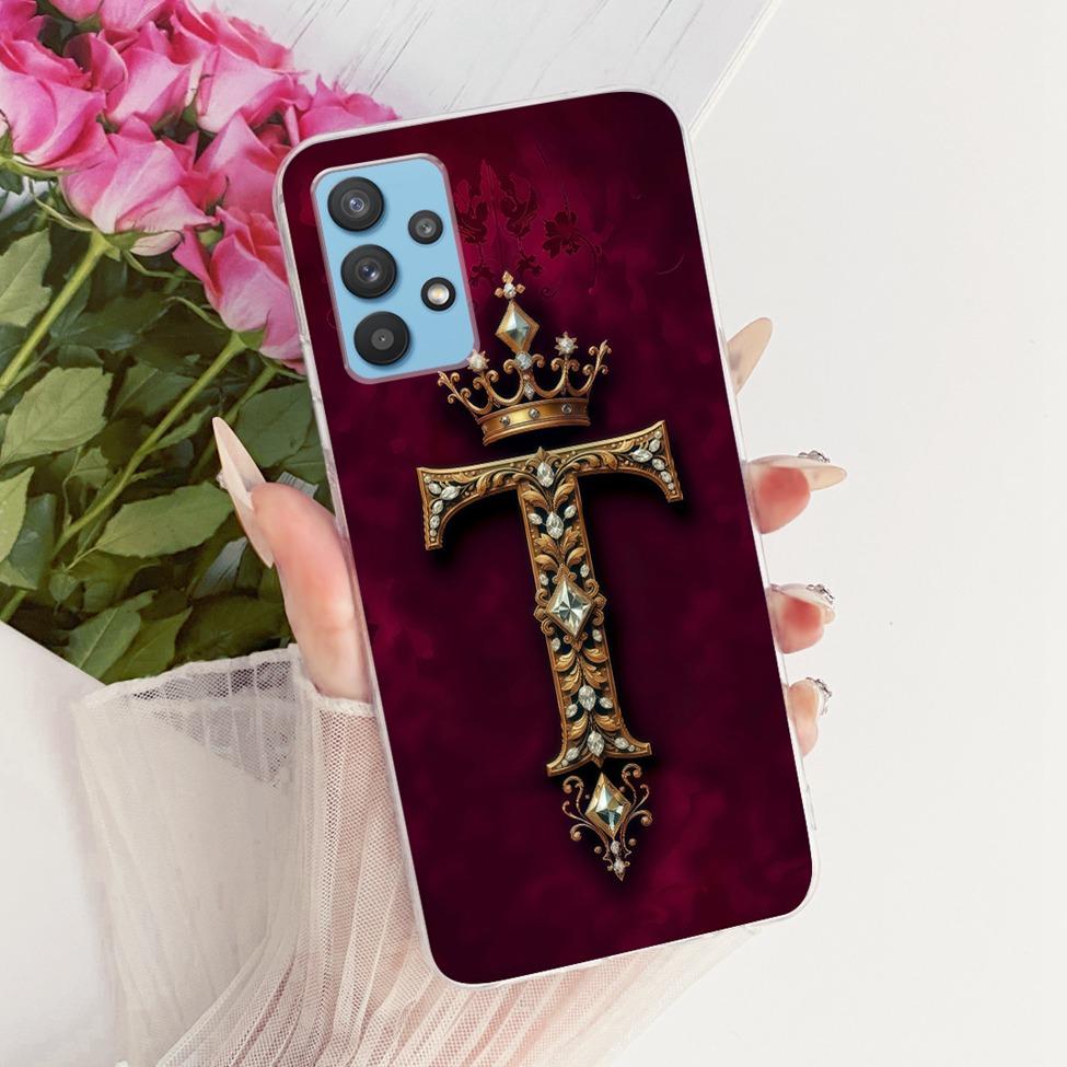 Clear For Samsung A32 5G SM-A326B Cover For Samsung Galaxy A32 5G Case Luxury Crown A-Z Letters 2D Flat Pattern Soft Phone Case