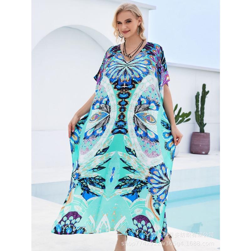 Blouse de plage coton humain imprimé ample robe de vacances bikini protection solaire chemise maillot de bain veste châle