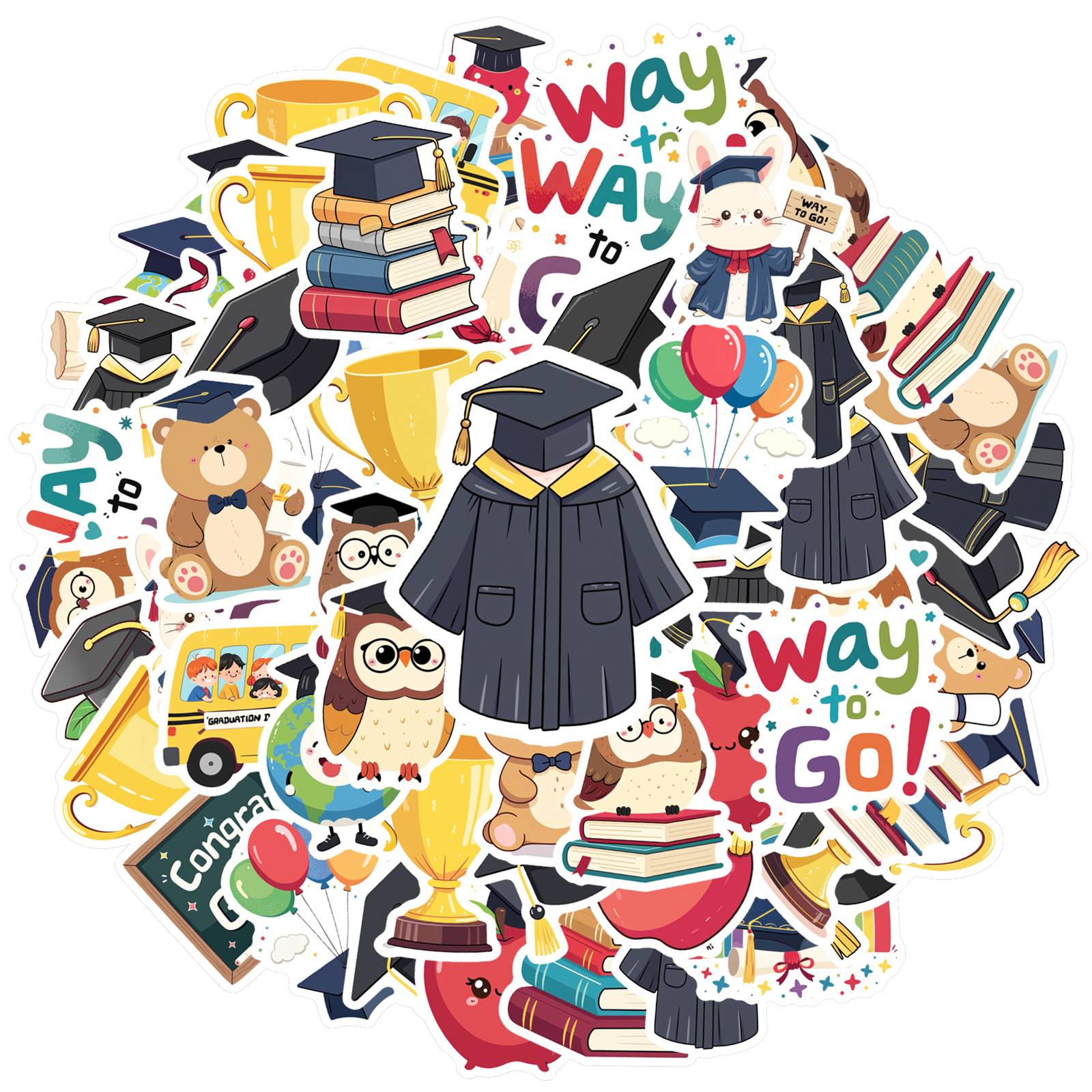 

35pcs Cheerful Graduation Stickers Cartoon Education Stationery Stickers School Supplies For DIY Phone Laptop Scrapbook Bike