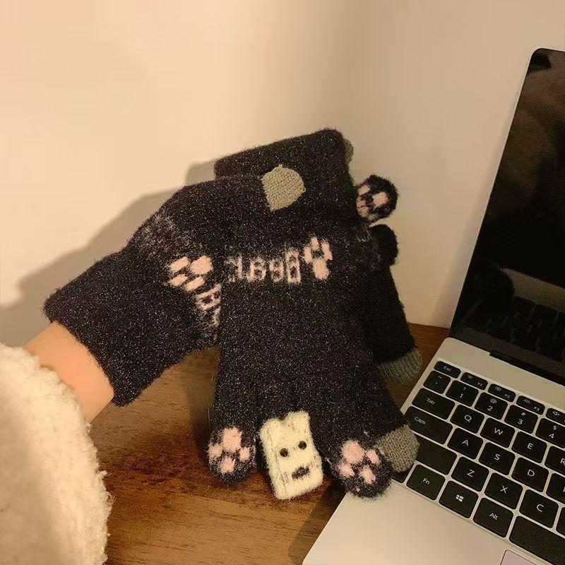 Knitted cute finger bear wool knitted cycling cold-proof woman