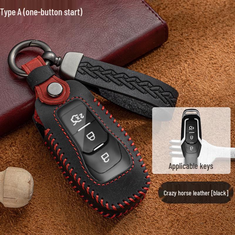 Ford Key Case for Focus, Mondeo, Kuga, Ecosport, Edge, Taurus - Genuine Leather with Buckle