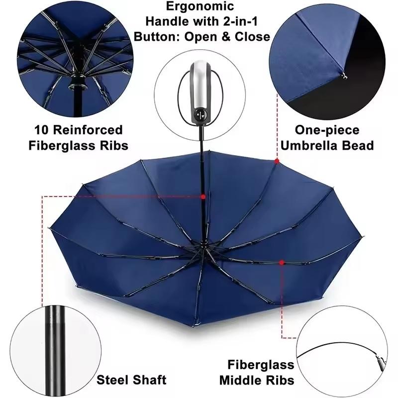 105CM Winddichter Verstärkter 10-Speichen-Schirm Business Stark Langlebig Anti-UV Schirm Damen Outdoor Sonnenschirm