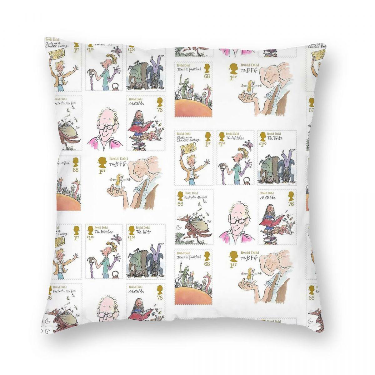 Roald Dahl Stamp Collection Square Pillowcase Polyester Linen Velvet Printed Decor Throw Pillow Case Sofa Seater Cushion Cover 30x30cm