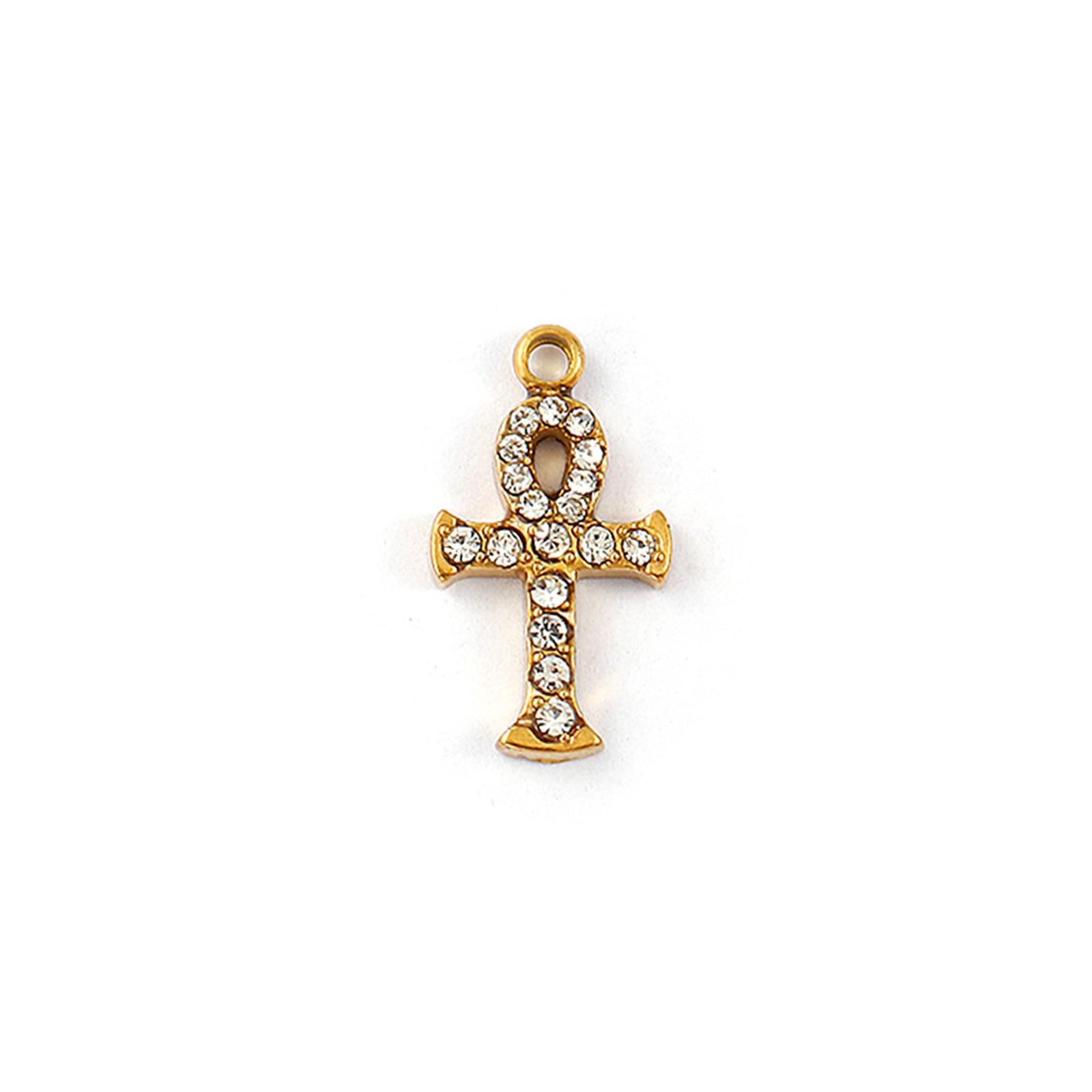

1 Piece 304 Stainless Steel Religious Charms 18K Gold Plated Cross Clear Rhinestone Pendants For DIY Necklace Keychains Making