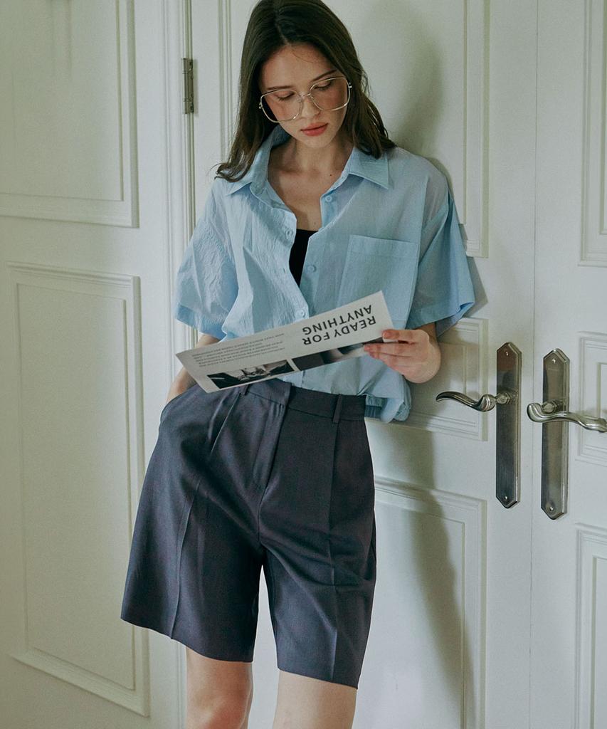 MALOUPE 2211 Single-Pleat Half Pants (Dark Gray)