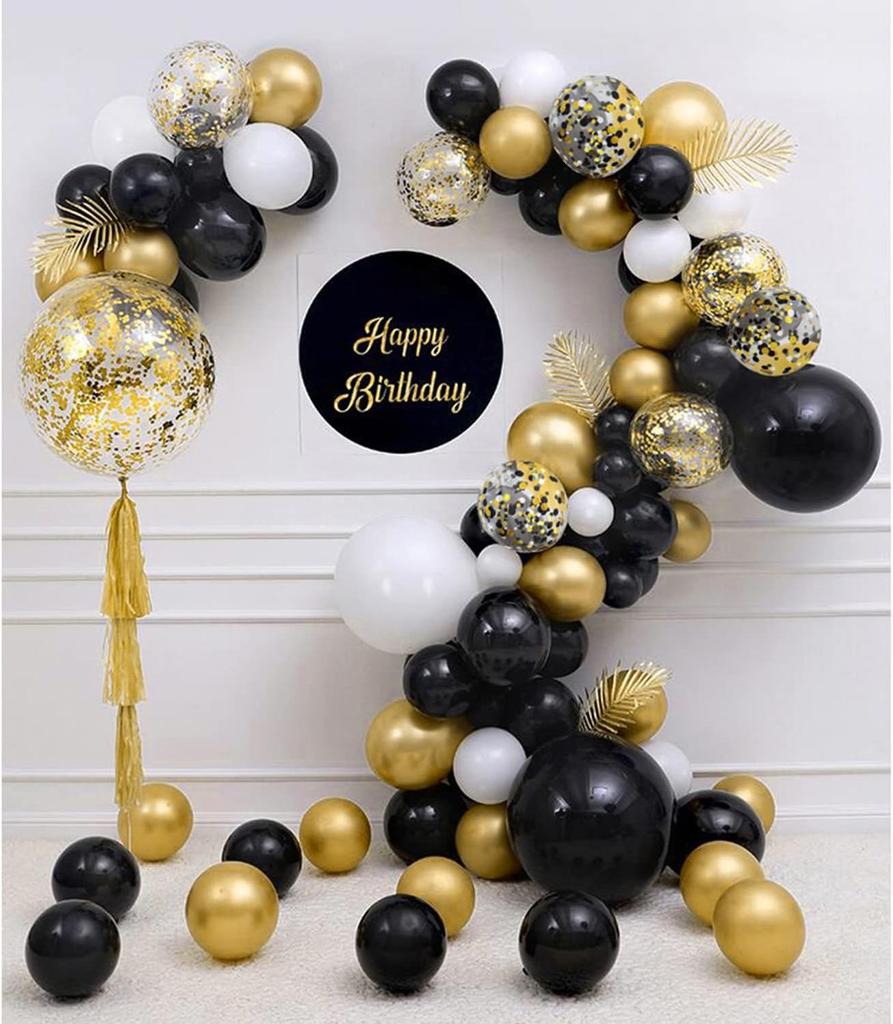 Black Gold Confetti Balloons 50 Pack  Gold and Black Confetti Balloons with Ribbons for Graduation Birthday Wedding Graduation