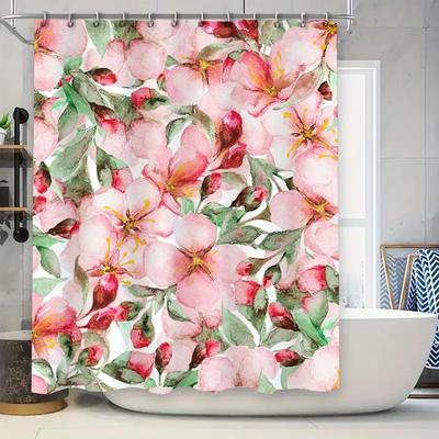 Entzückender rosa blühender Aquarell-Duschvorhang mit Blumendekor für Badezimmer, Heimdekoration in verschiedenen Größen