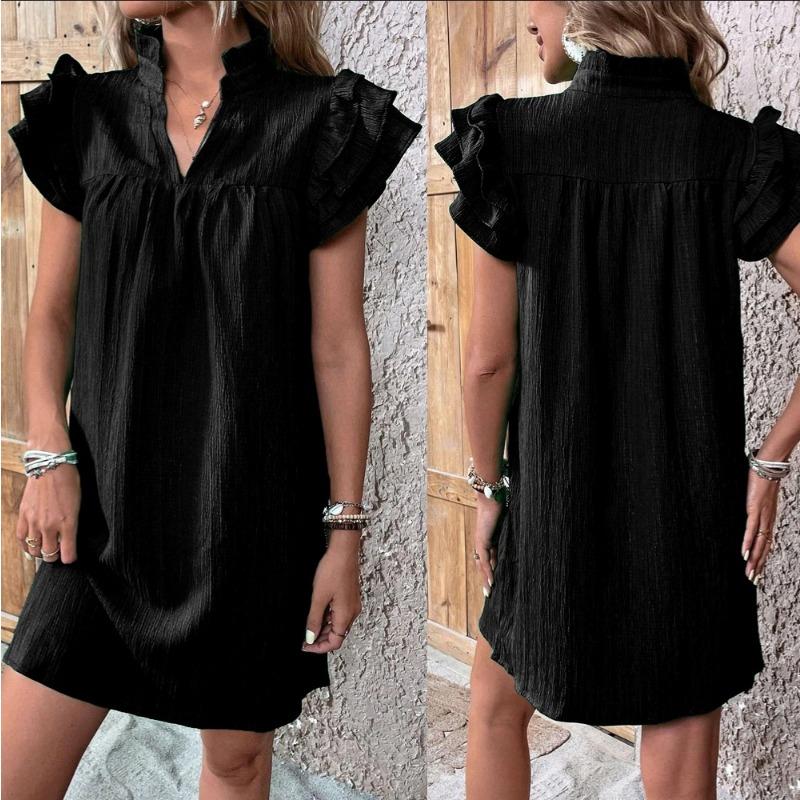 Summer Fashion Versatile Lotus Leaf Sleeve V-neck Dress