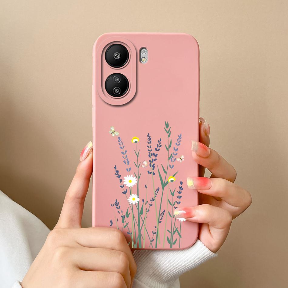 Case For Xiaomi Poco C65 Painted Flowers Upgrade Camera Protection Phone Housing Soft Liquid Silicone Anti Drop Back Cover Coque