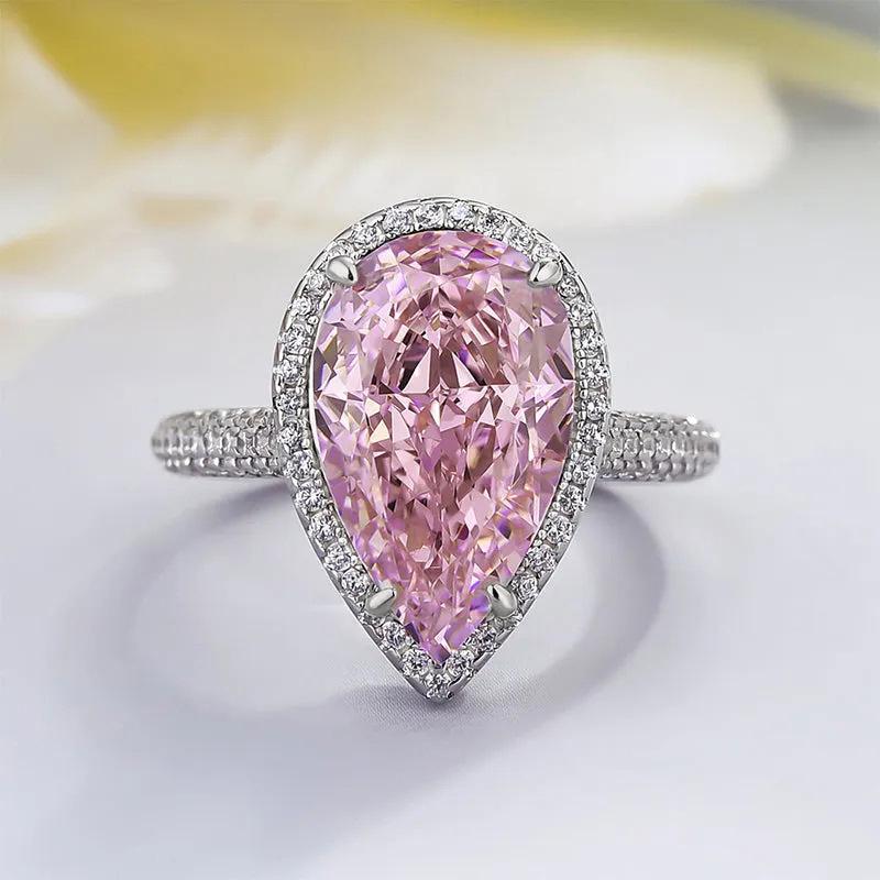 Pink Cubic Zirconia Ring Suitable for Women's Engagement Wedding Luxury Accessories Sparkling Silver Fashion Jewelry