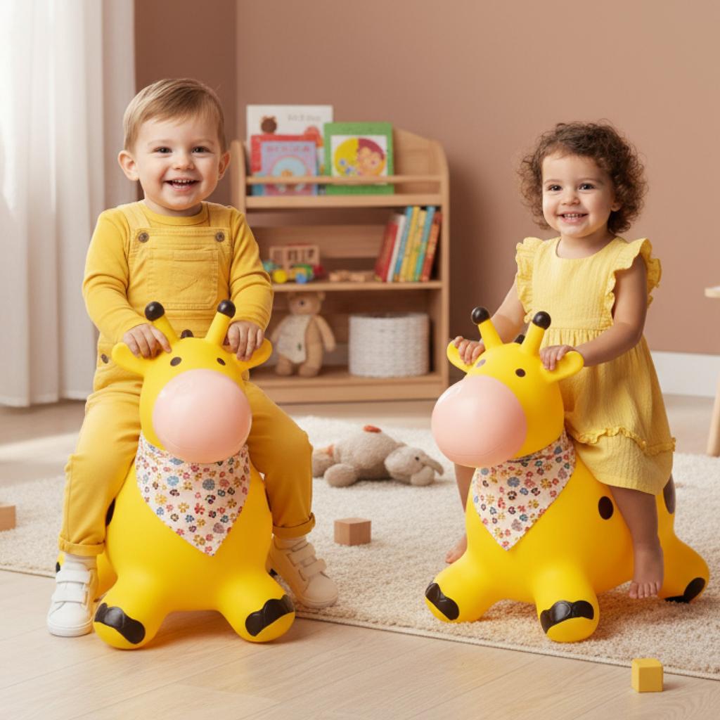 Children's Jumping Hopper with Pump Giraffe Yellow with Bandana