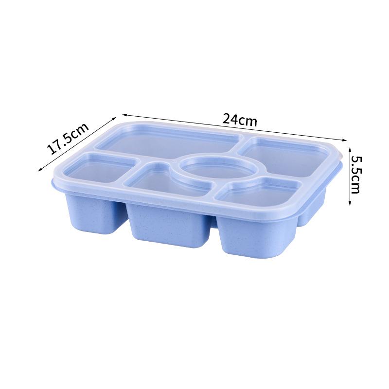 Шестисекционный ланч-бокс из пшеницы контейнер для закусок с крышкой из пшеничной соломы контейнер для хранения фруктов тарелка для закусоксухофруктов ланч-бокс для закусок синий 725₽