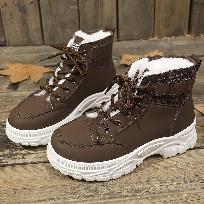 Lucyever Baskets Plateformes Chunky en Peluche Courte Femmes Grande Taille 45 Bottines à Semelle Épaisse Femme à Lacets Chaussures Rembourrées en Coton Féminines