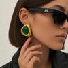 Salircon 2026 Vintage Big Triangle Resin Stainless Steel Stud Earrings Lady Classic 18K Gold Plated Piercing Earring Jewelry