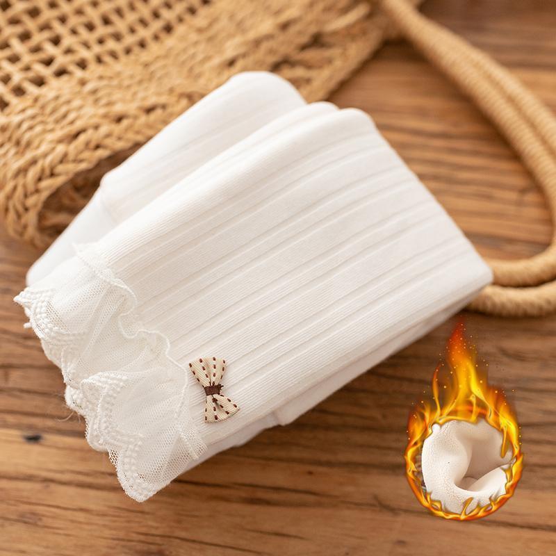 Winter Stripe Lace Fleece-Lined Thick Leggings for Baby Girls - Fashionable, Warm Autumn Style