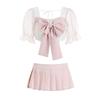 Backless Japanese Women Schoolgirl Uniform Lace Bow Perspective Sleeve Cosplay Costumes Sexy Tempatation Pleated Skirt New