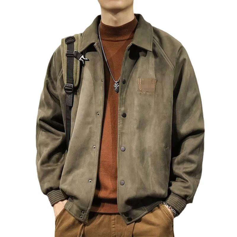 Herr Lös Vår/Höst Grågrön Mocka Baseballjacka