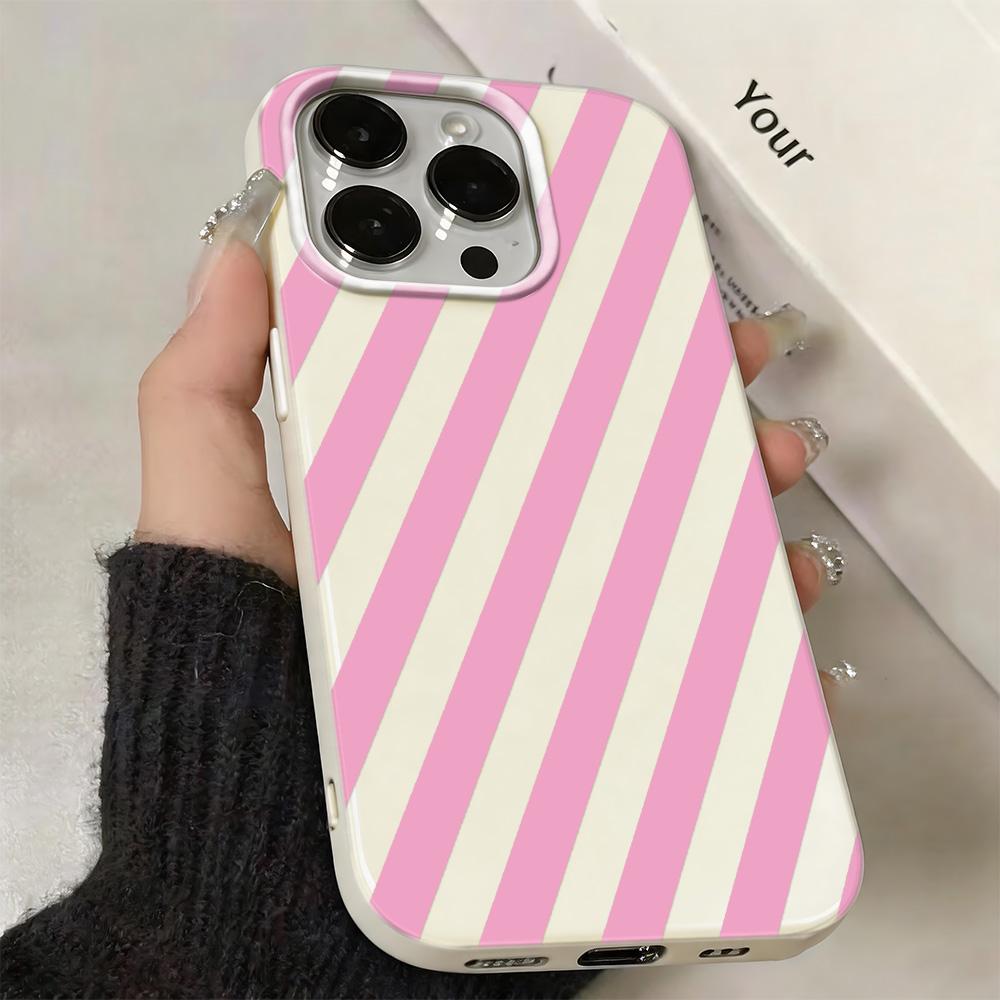 Pink White Oblique Stripe Soft Tpu Case For Iphone 11 12 13 14 15 Plus 16 17 Pro Max 17Air Shockproof Anti-Fall Slim Back Cover