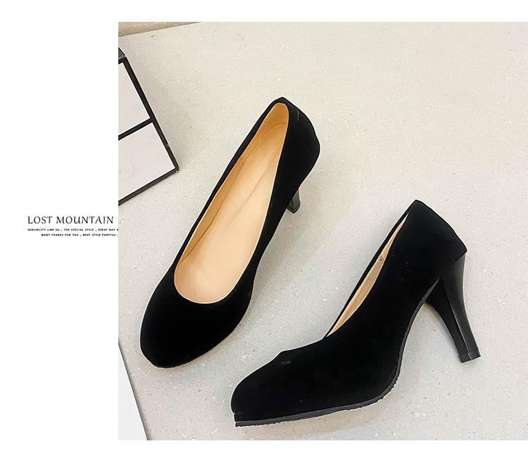 Etiquette high heels women's thin heels pointed table professional work shoes black 5cm student interview large size single shoes spot
