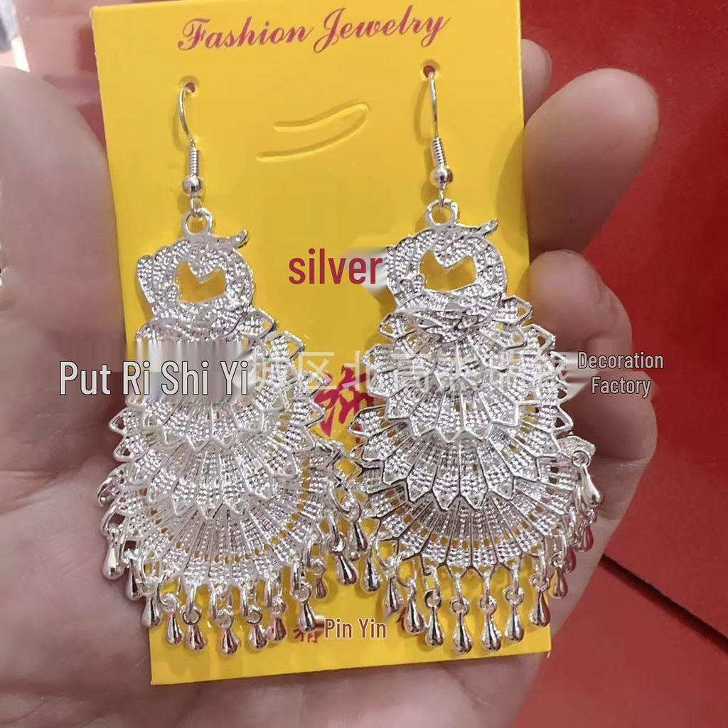Ethnic Style Peacock Bell Tassel Earrings - Four-Layer Phoenix Design in Imitation Miao Silver