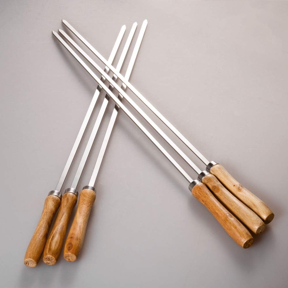 IMEEA BBQ Skewers, Stainless Steel Skewers with Wooden Handles, 42cm, Set of 6, for Camping and Outdoors