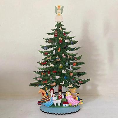 10 Zoll Mini Weihnachtsbaum aus Holz Handgefertigter 3D Weihnachtsbaum Tischdekoration mit Engelspitze für Zuhause Büro Kaminsims Deko
