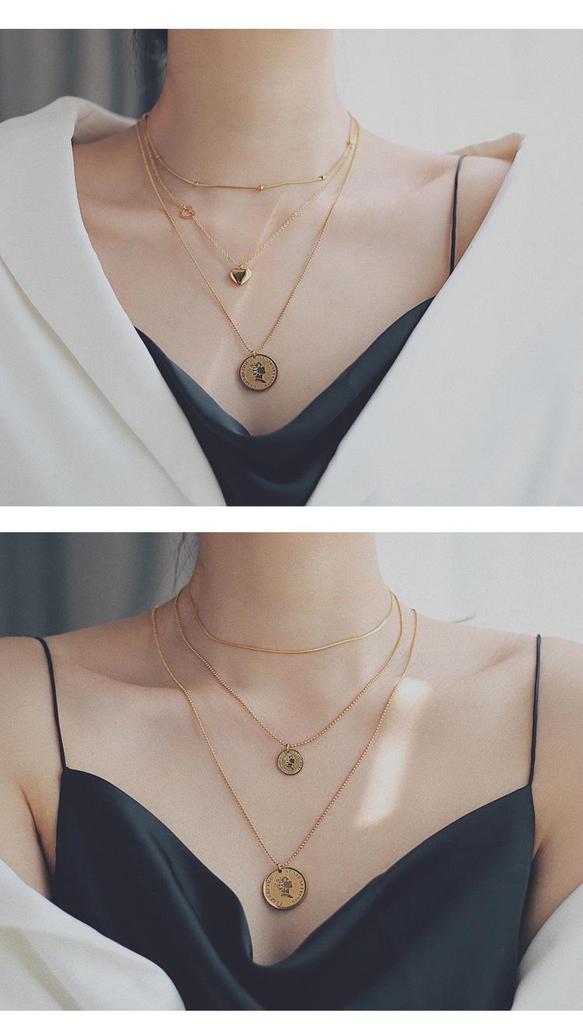 Gold Heart Letter Coin Necklace - Retro European American Style for Women