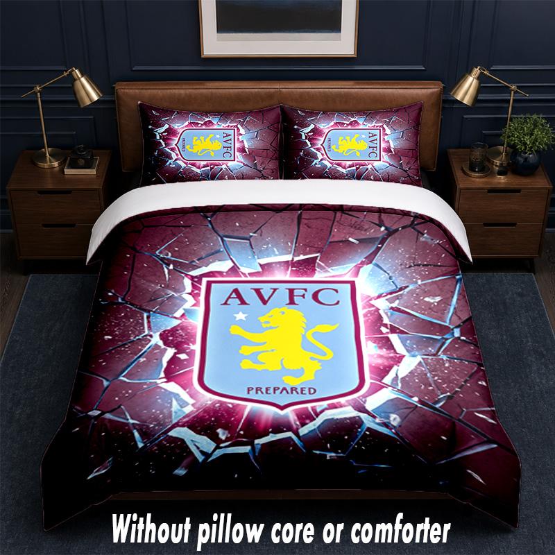 Aston Villa Football Design Bed Bedding Set 1 Duvet Cover + 2 Pillowcases Soft Breathable Household Bed Linens