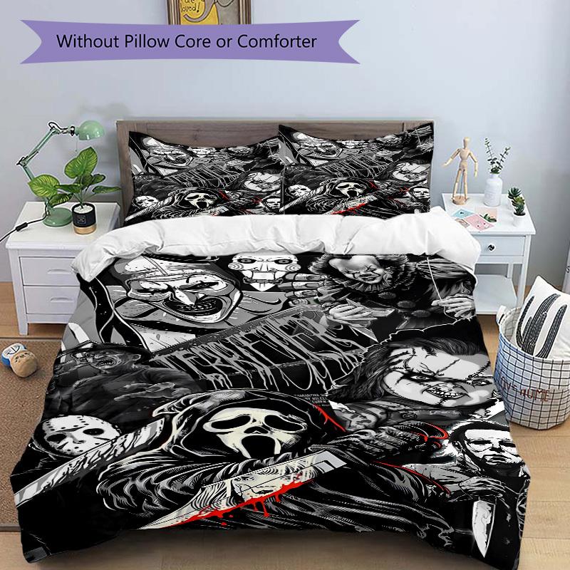 3pcs Horror Characters Duvet Cover Set, 1 Duvet Cover + 2 Pillowcases (No Insert), High-Definition Print, Home & Dorm Set Yy251208048