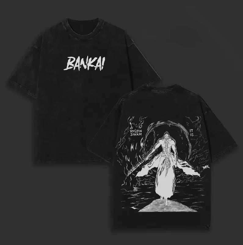 Japan Classic Hotblooded Anime BLEACH Graphic Print Tshirt Unisex Women Retro Washed Oneck Cotton Summer New Tee Oversized Top