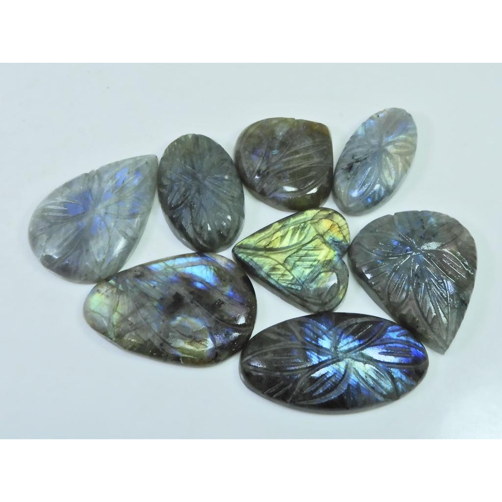 250Cts. Natural Labradorite Carving Mix Cabochon Loose Gemstone 08Pcs Lot LL-1128