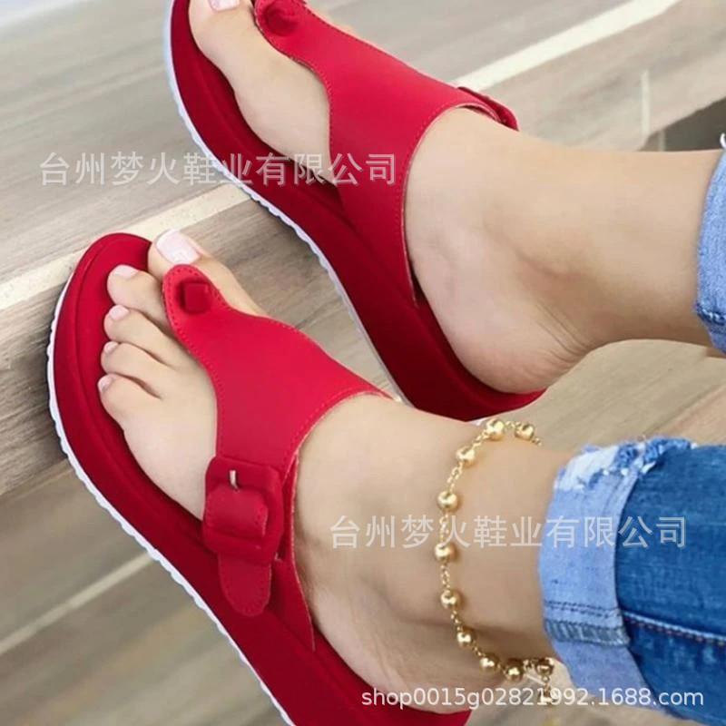

New toe sandals women s muffin heel independent casual thick-soled toe women s slippers 43 рожевий