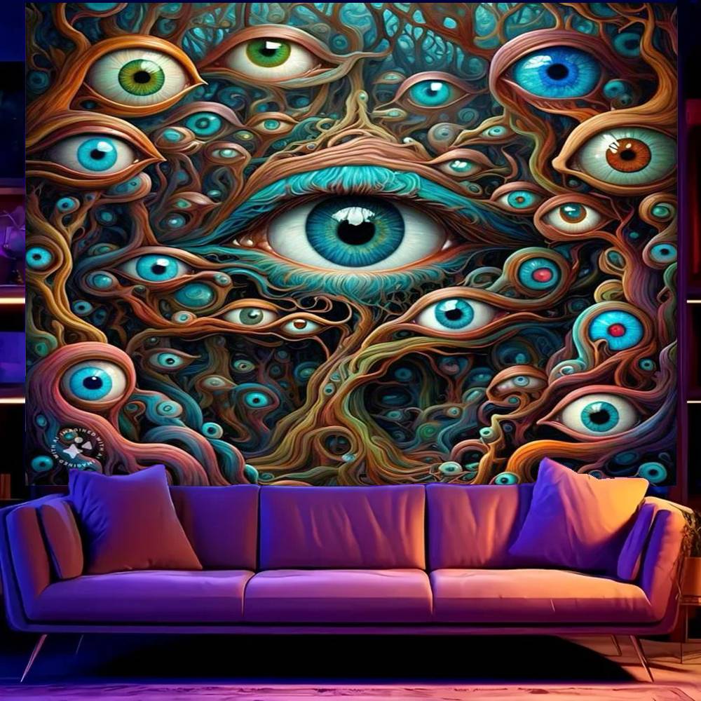 Psychedelic Eye of God UV Tapestry Print Large Tapestry Wall Hanging Wall Tapestry Decor Living Room Bedroom Home