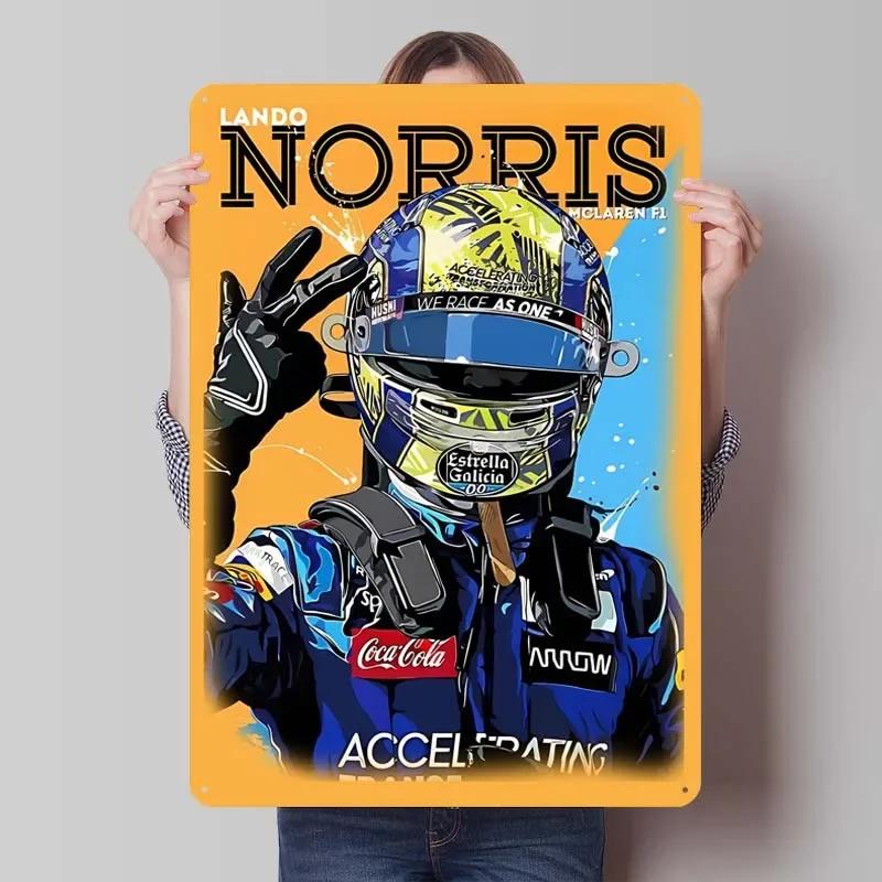 Lando Norris Metallschild Rennposter Dekorative Metallplatten Retro Blechschild für Wandkunst Dekoration Gamer Zimmer Dekoration