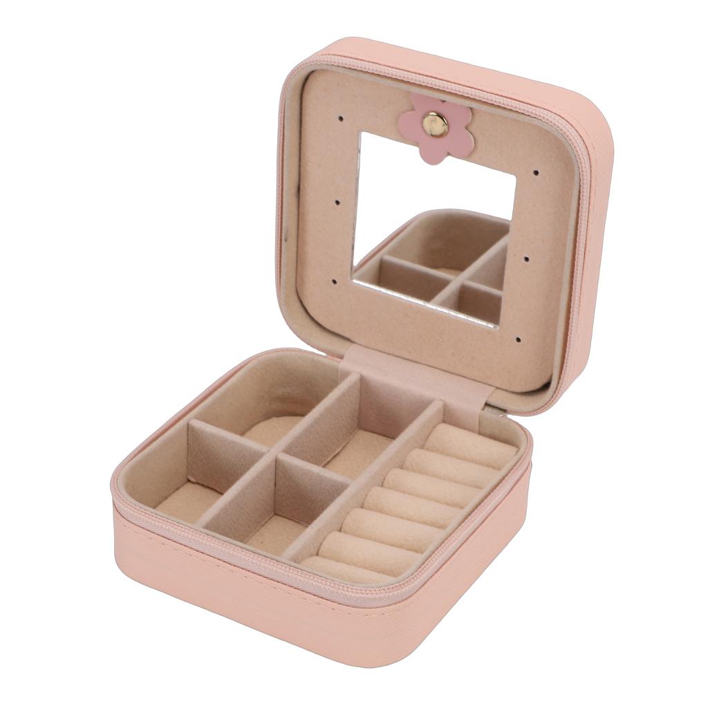 Portable Jewelry Box PU Leather Travel Jewelry Organizer Storage Case with Mirror Velvet Lining for Women
