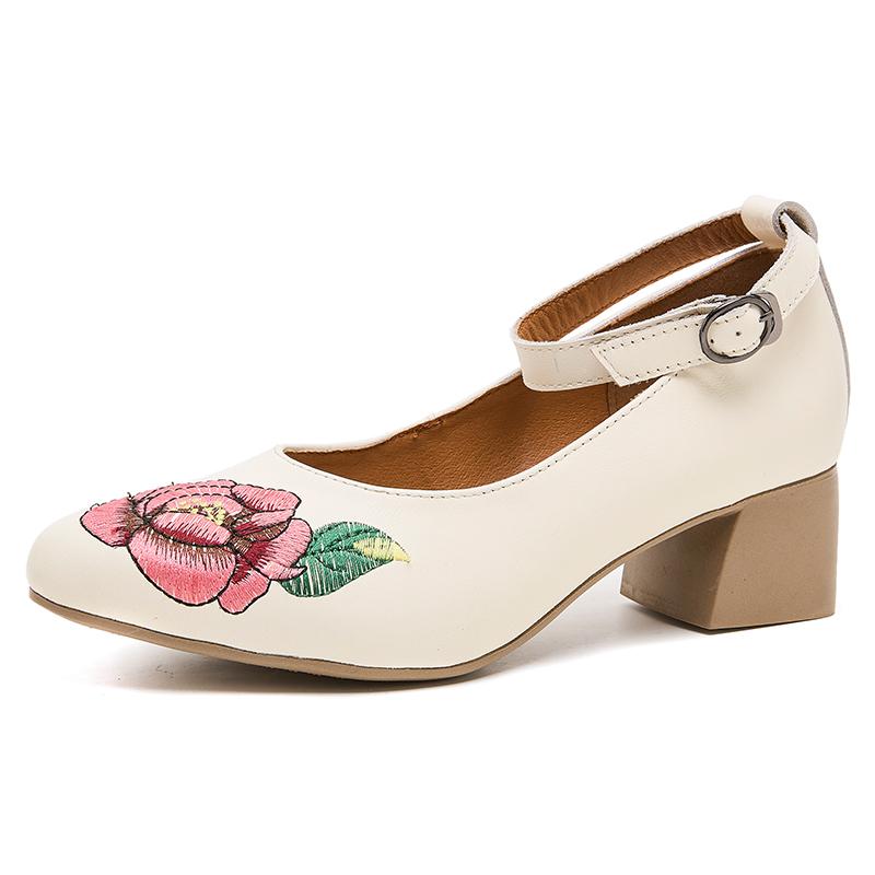 Fashion GKTINOO Handmade 2025 Spring Autumn Comfortable Women Genuine Leather Women's Shoes Pointed Toe Embroidery High Heels Pumps