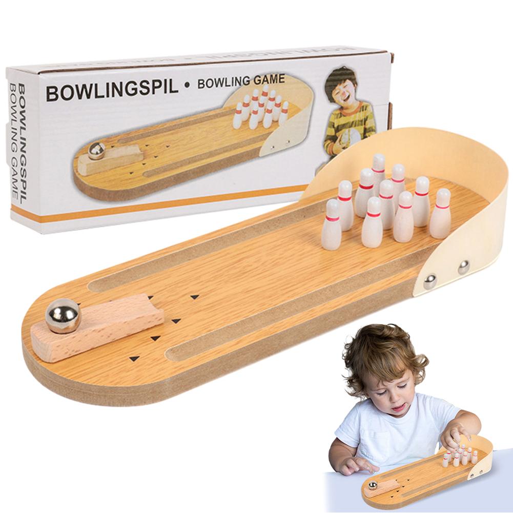 Tabletop Mini Bowling Game Set with 10 Pins Wooden Board Bowling Portable Tabletop Bowling Game for Kids and Adults