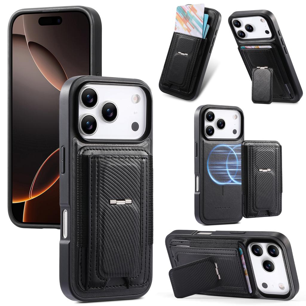 CASENEO For iPhone 17 Pro Max Case with Foldable Kickstand TPU PU Leather PC Card Bag Magnetic Phone Cover  Compatible with MagSafe