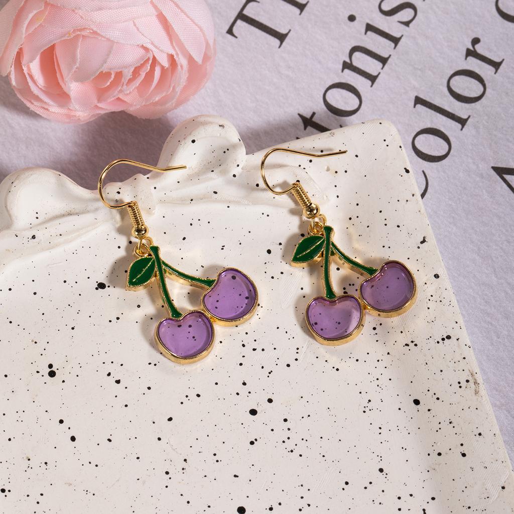 Piccoli Orecchini Freschi Ciliegia Design di Nicchia da Donna Semplice Temperamento Orecchini a Bottone Amore Olio Gocciolante