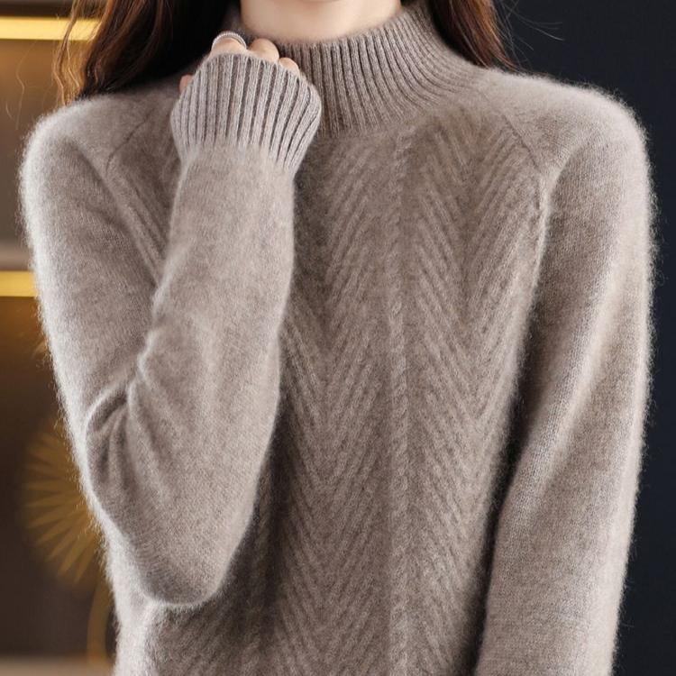 Sweater Women's Autumn and Winter Casual Long-sleeved Half Turtleneck Knitted Sweater Loose Solid-color Pullover