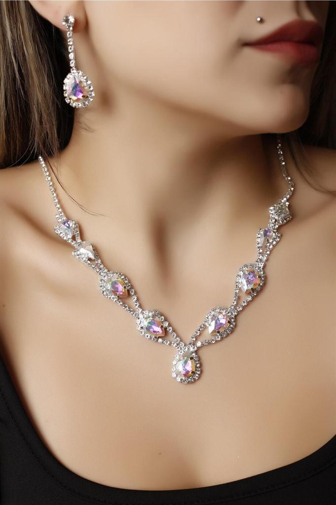 Sada náhrdelníku a náušnic z postříbřeného kamene Hurrem Set pro zvláštní příležitosti Svatební sada Choker