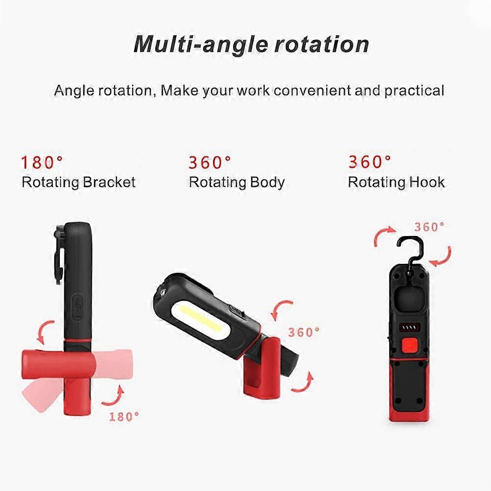 Rechargeable LED Work Light, 2-in-1 Inspection Light (360 Degree Rotation) and 5W COB LED Torch Light with Magnetic Base and Hook