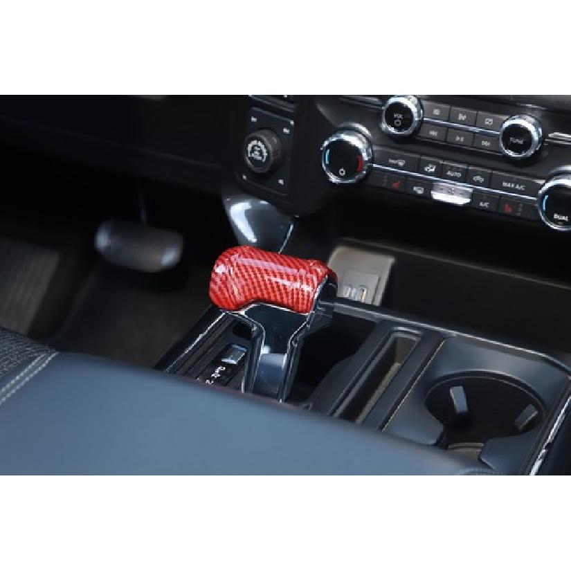 Gear Shift Head Knob Cover Trim Accessories For Ford F150 + Red Carbon Fiber