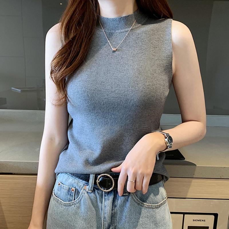 Weste Damen Half Rollkragenpullover Ärmelloses Strickoberteil Hosenträger