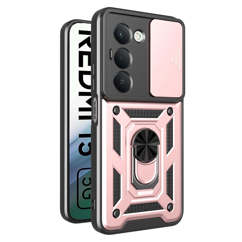 For Xiaomi Redmi 15 5G (Global) (169mm) Case Kickstand PC+TPU Phone Cover with Camera Lens Slider - Blue