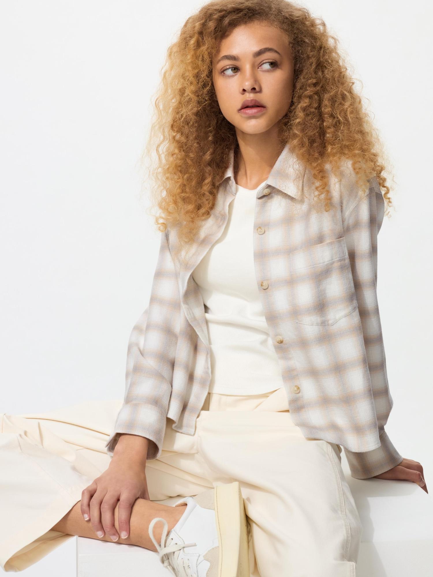 

Uniqlo Фланелевая рубашка бокси Лонгслив Клетка омбре B 01 OFF WHITE/WOMEN L