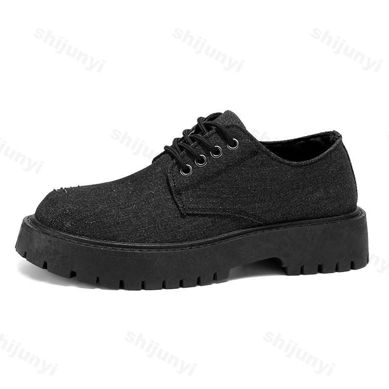 Fashion Men Canvas Leather Shoes 2025 Autumn Leisure Loafers Lace Up Platform Comfortable Non Slip Fashion Derby Shoes Wedding Party