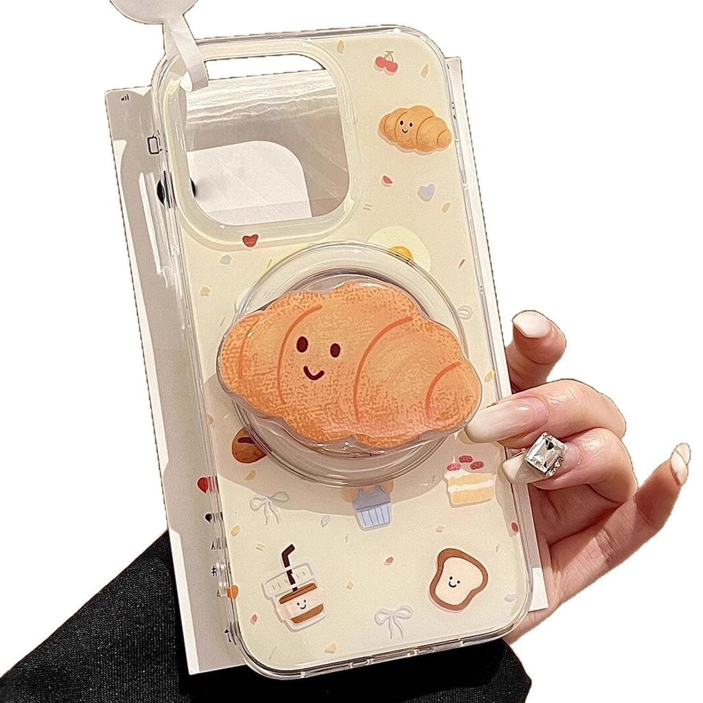 Ins Wind Bull Horn Magnetic Bracket for Apple 16Promax Phone Case for IPhone 17/14 Women 13 Autumn/Winter